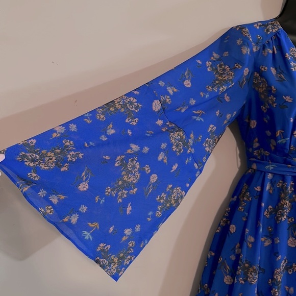 Free People Womens Lilou Printed Dress Size XS in Cobalt Combo Bell Sleeves - Picture 5 of 10